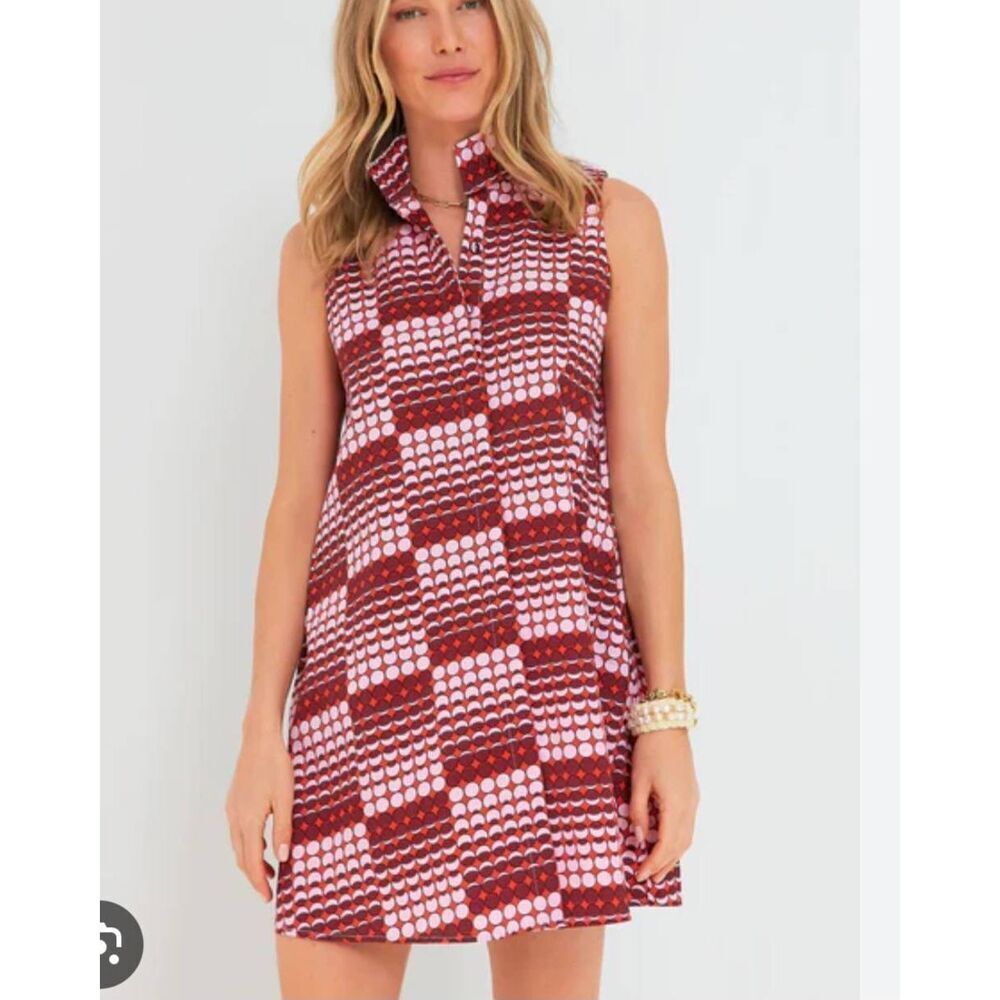 Tuckernuck Red Dotted Geo Print Sleeveless Charlie A-Line Shift Dress Size XS